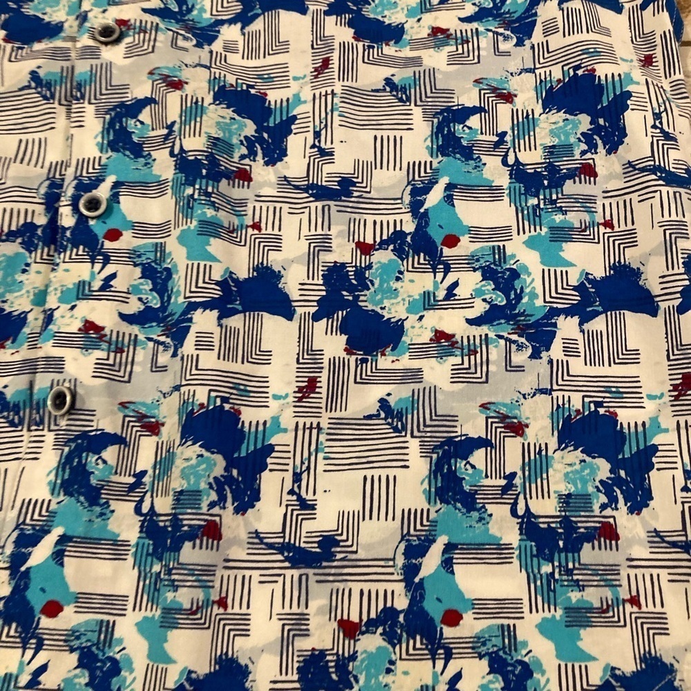 Robert Graham Short Sleeve Button Down Abstract Blue Print Shirt Medium - Picture 5 of 11